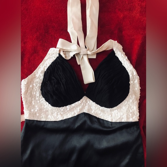 NEW PADDED Tie Knot Halter Satin silk+chiffon dress - Picture 7 of 7